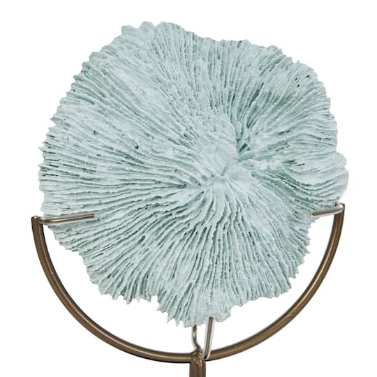 12" Light Blue Polystone Coral Textured Sculpture with Bronze Stand